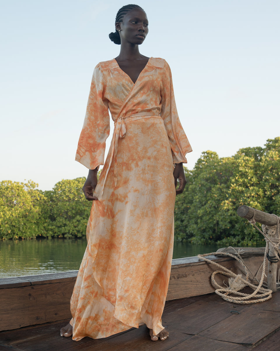 Orange Tie Dye Silk Satin Wrap Dress – Ebuku Threads