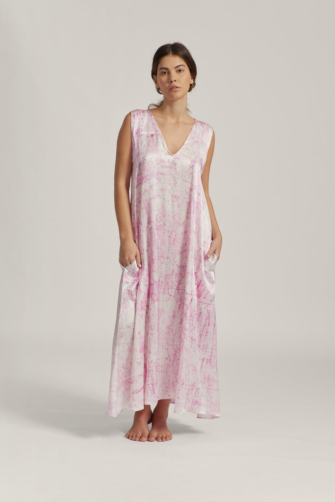 Pink Crackle Batik Silk Maxi Dress