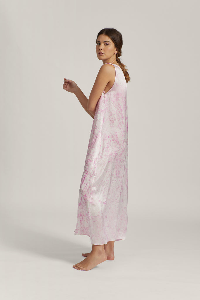 Pink Crackle Batik Silk Maxi Dress