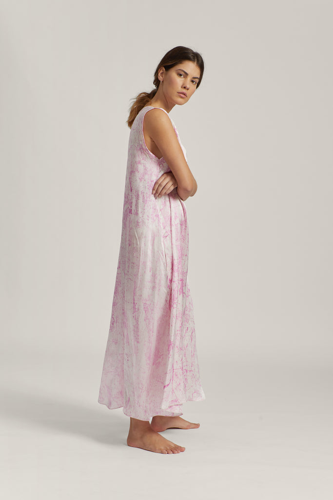 Pink Crackle Batik Silk Maxi Dress