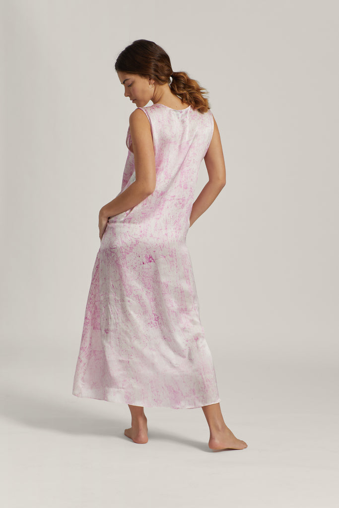 Pink Crackle Batik Silk Maxi Dress