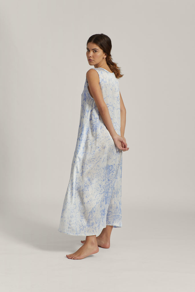 Blue Crackle Batik Silk Maxi Dress