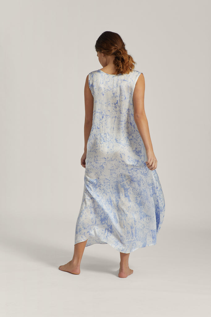 Blue Crackle Batik Silk Maxi Dress