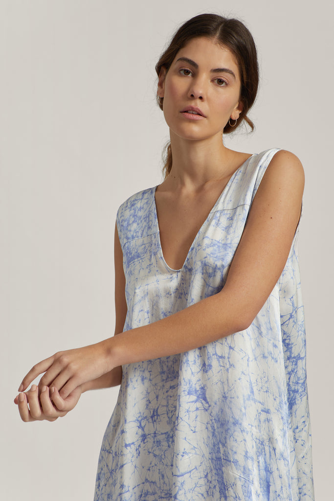 Blue Crackle Batik Silk Maxi Dress