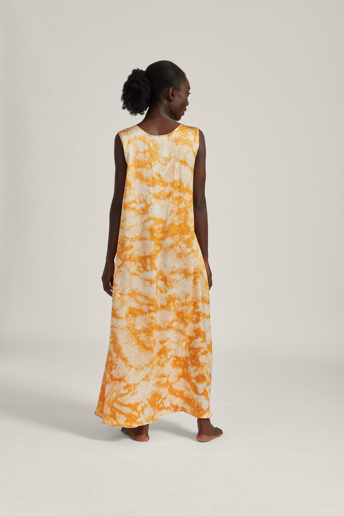 Orange Tie Dye Silk Maxi Dress