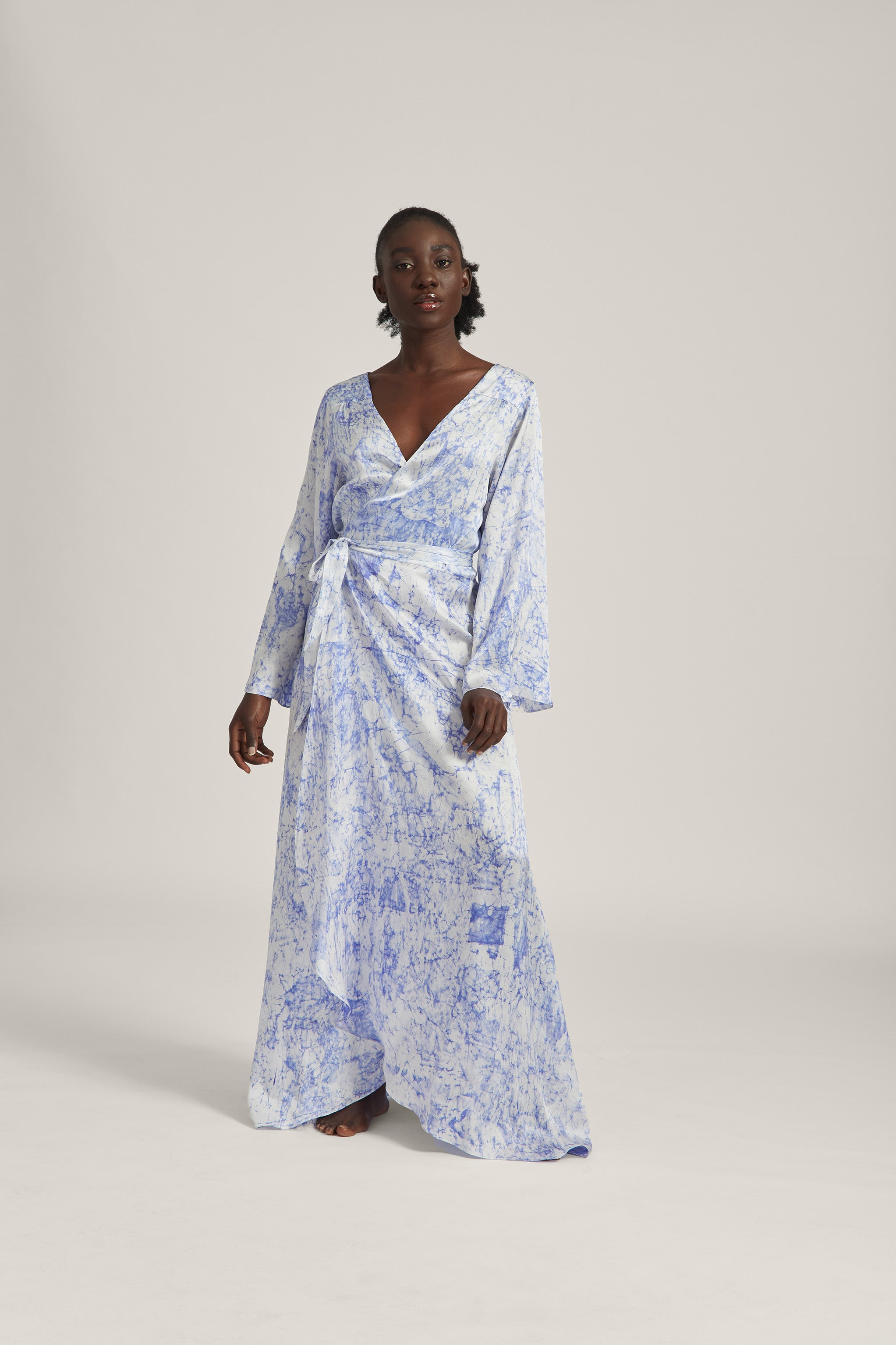 Blue Crackle Batik Silk Satin Wrap Dress Ebuku Threads Blue Crackle Batik Silk Satin Wrap Dress Ebuku Threads