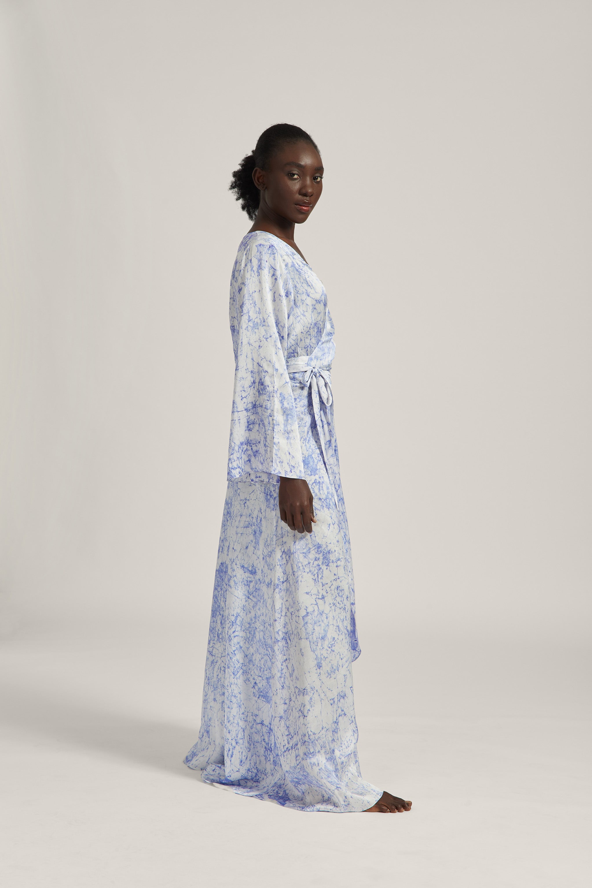 Blue Crackle Batik Silk Satin Wrap Dress Ebuku Threads Blue Crackle Batik Silk Satin Wrap Dress Ebuku Threads