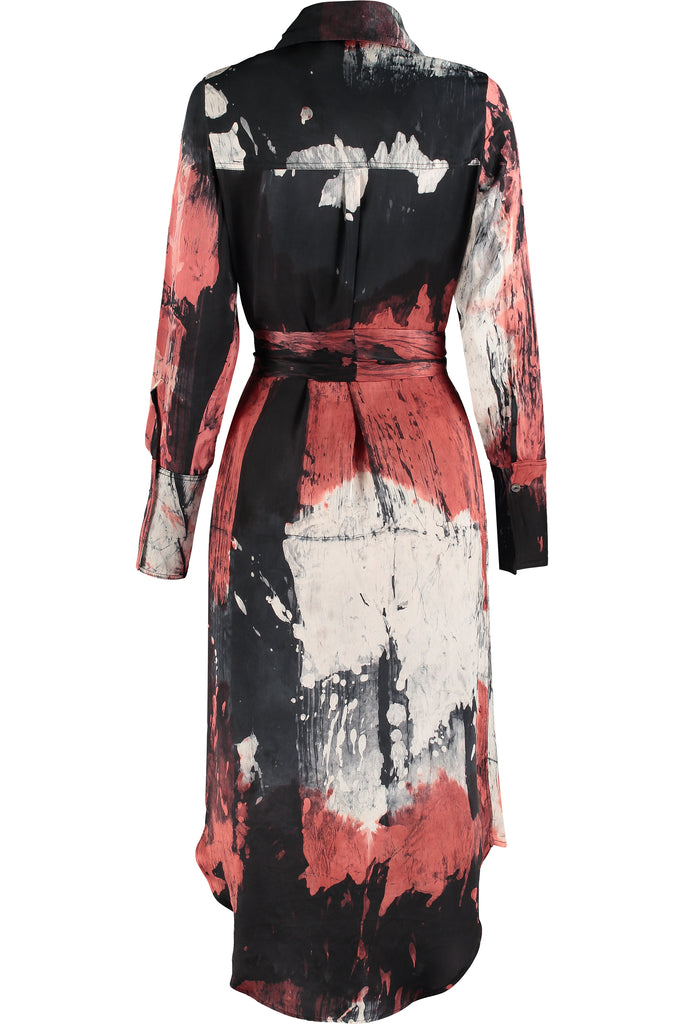 Abstract Silk Satin Shirt Dress