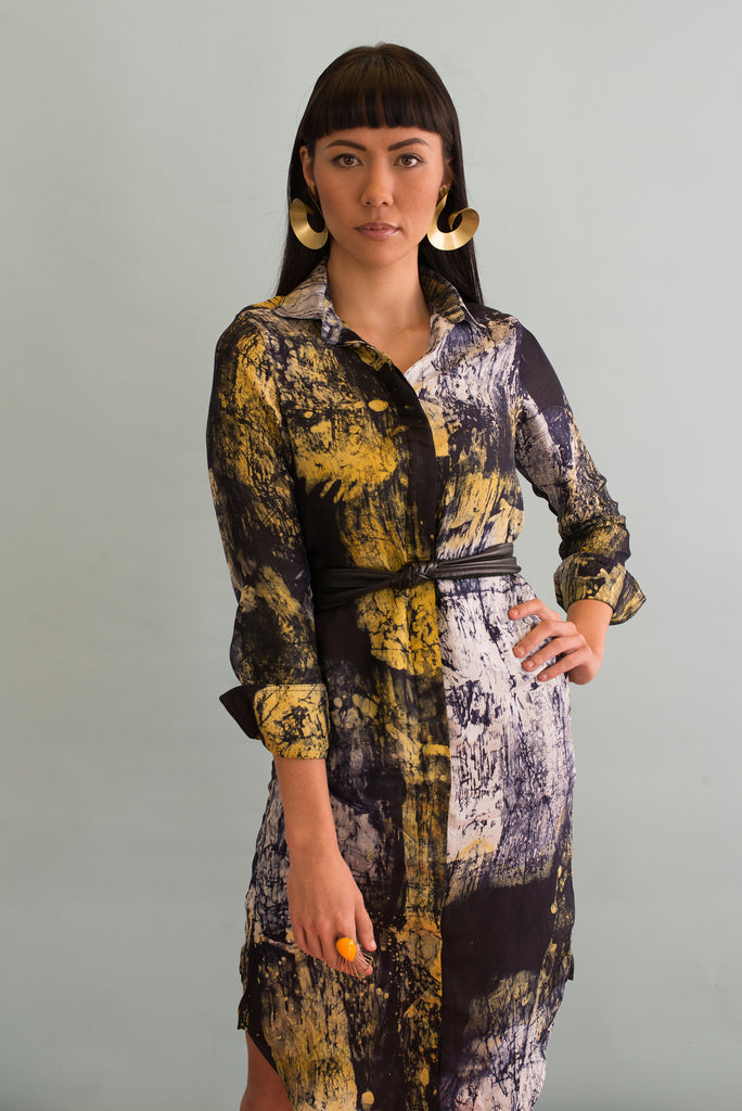 Silk Abstract Shirt Dress